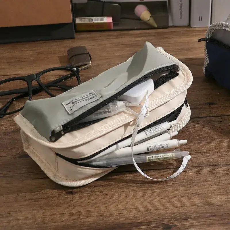 Canvas Pencil Case for Boys, Large Capacity, Fashionable and Simple, High School Boys and Girls Stationery Box