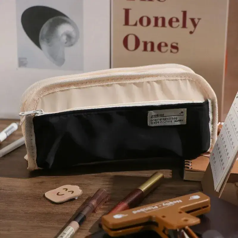 Canvas Pencil Case for Boys, Large Capacity, Fashionable and Simple, High School Boys and Girls Stationery Box