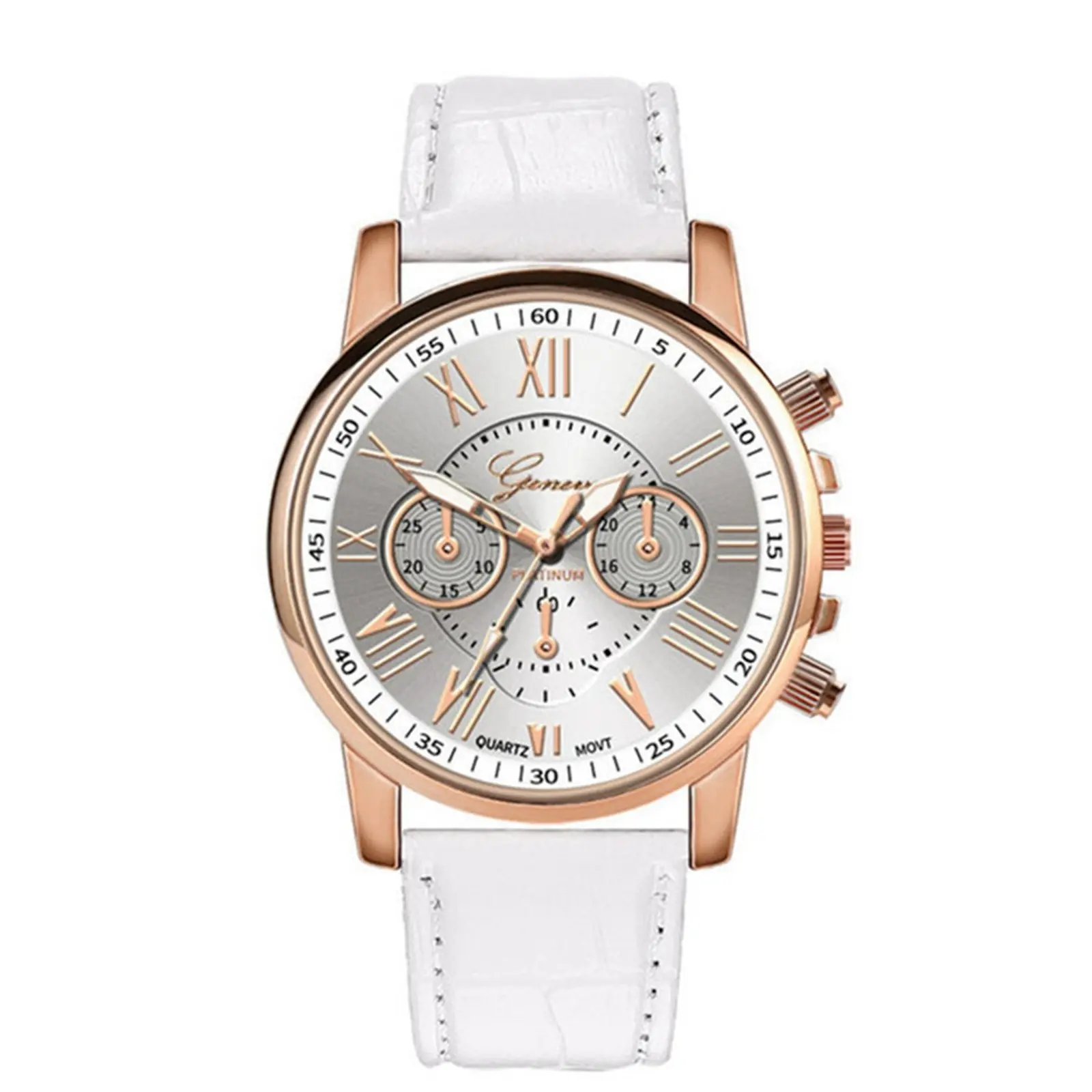 Men Luxury Wrist Watch Quartz-Watch Leather Strap Roma Chronograph Luminous Dial Male Wristwatch