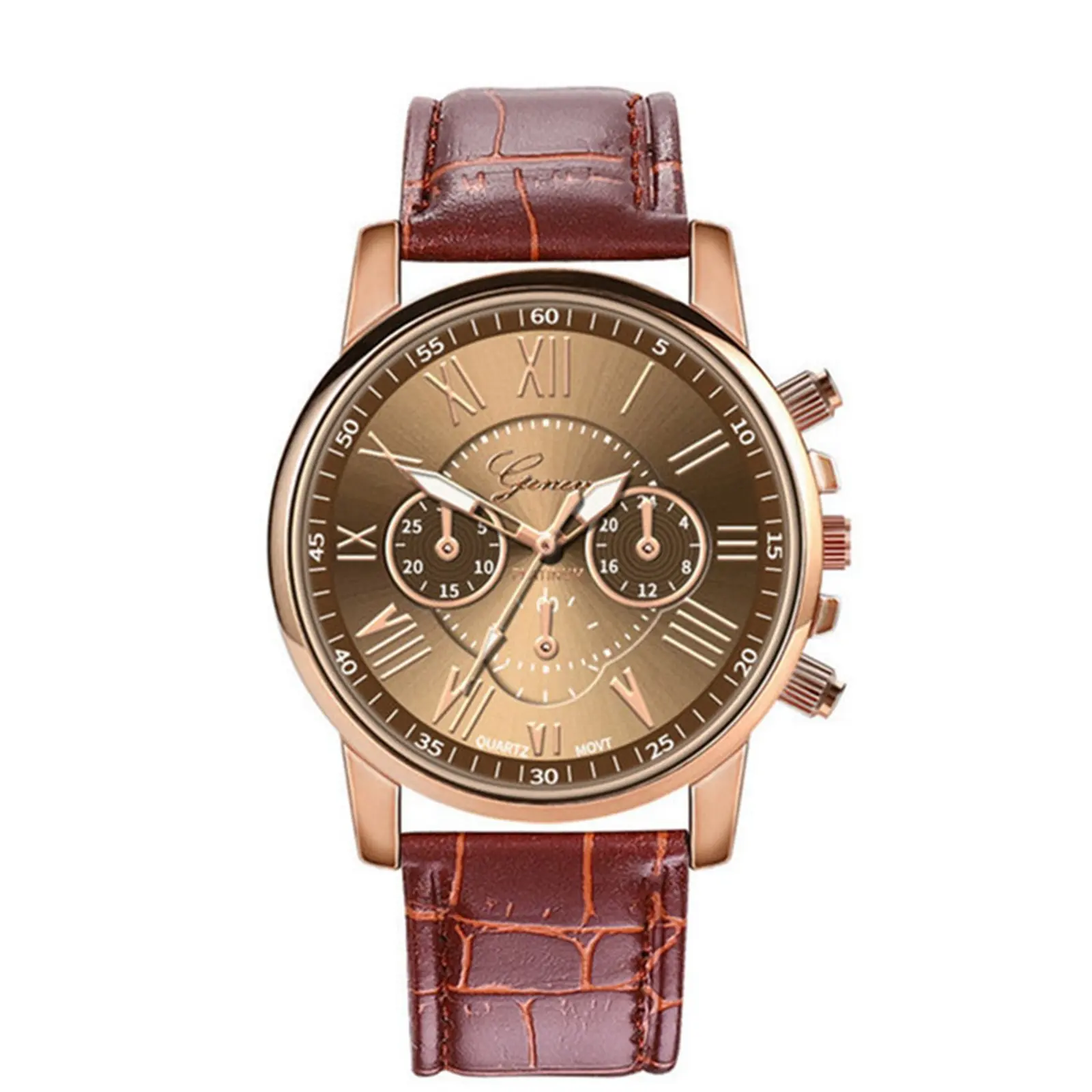 Men Luxury Wrist Watch Quartz-Watch Leather Strap Roma Chronograph Luminous Dial Male Wristwatch