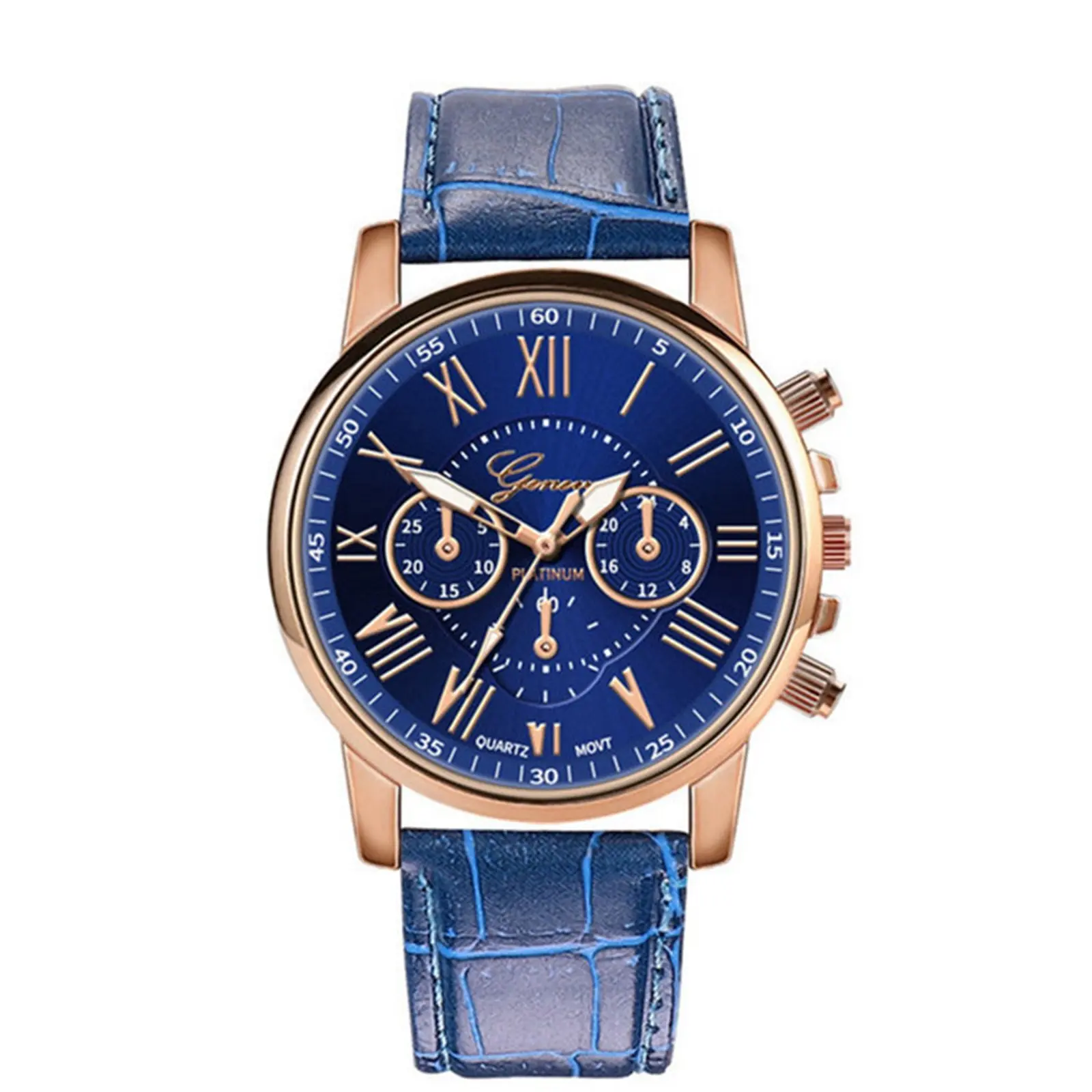 Men Luxury Wrist Watch Quartz-Watch Leather Strap Roma Chronograph Luminous Dial Male Wristwatch