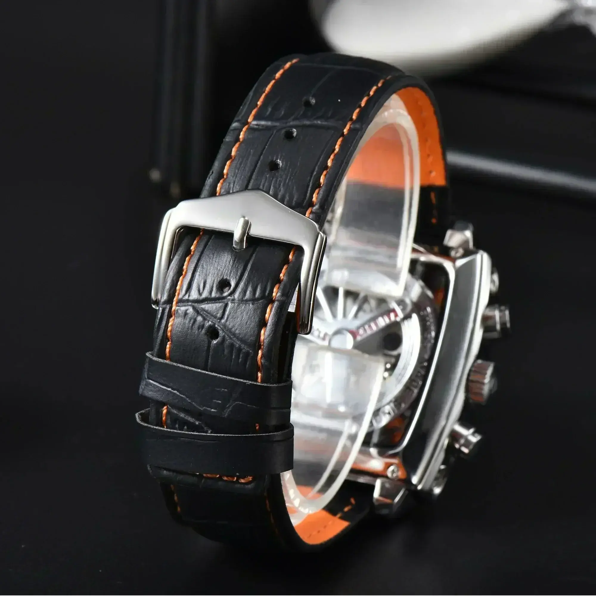 Luxury Monaco Design Square Case Leather Strap Hollow Back AAA Male Clocks Free Shipping Original Brand Fashion Watches For Men