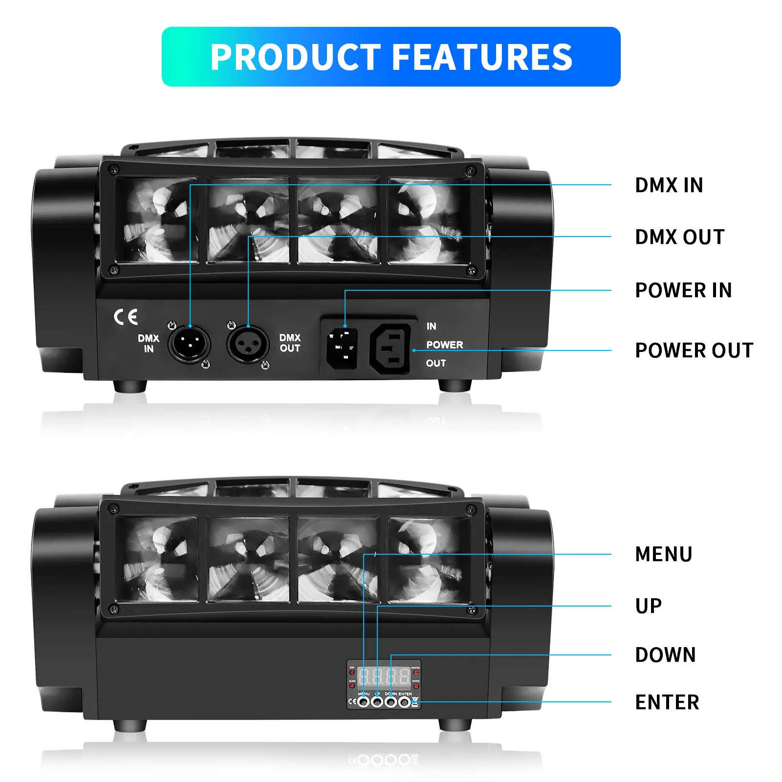 Datewink 80W Mini Spider Moving Head Lights RGBW LEDs Beam Stage Lighting Effect DMX512 For DJ Disco Party Show Wedding Karaoke