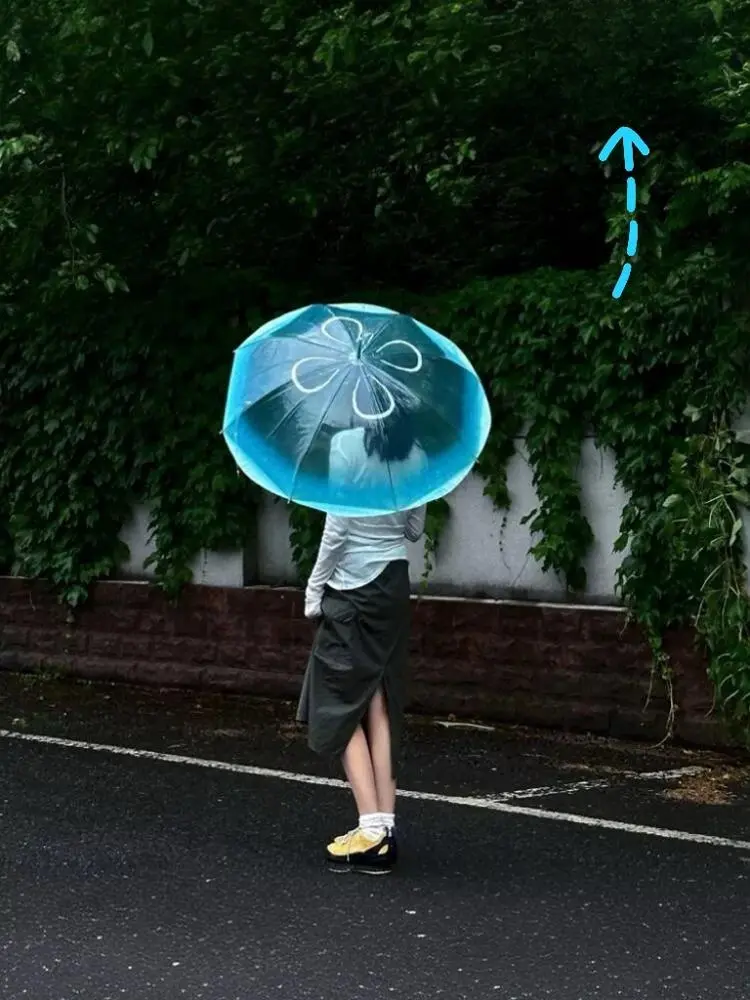 2024 New Transparent Thiened Women's Umbrella Long Handle Anti-Wind High Aesthetic Value Japanese Sle Fre Sea Moon Jell...