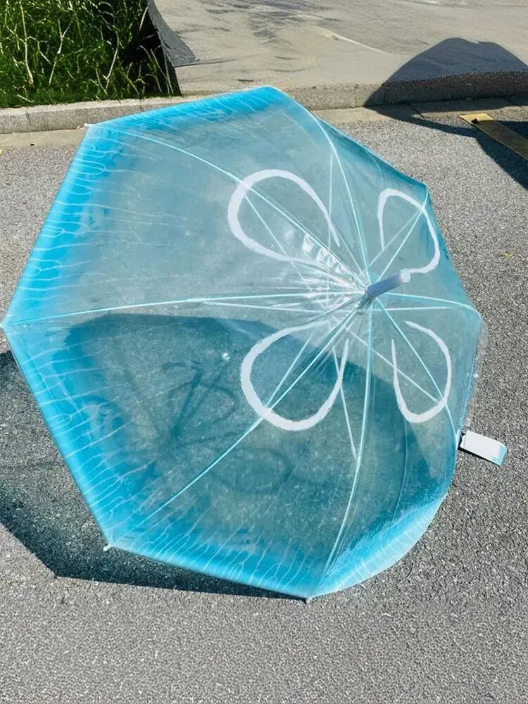 2024 New Transparent Thiened Women's Umbrella Long Handle Anti-Wind High Aesthetic Value Japanese Sle Fre Sea Moon Jell...