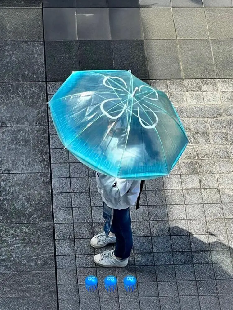 2024 New Transparent Thiened Women's Umbrella Long Handle Anti-Wind High Aesthetic Value Japanese Sle Fre Sea Moon Jell...