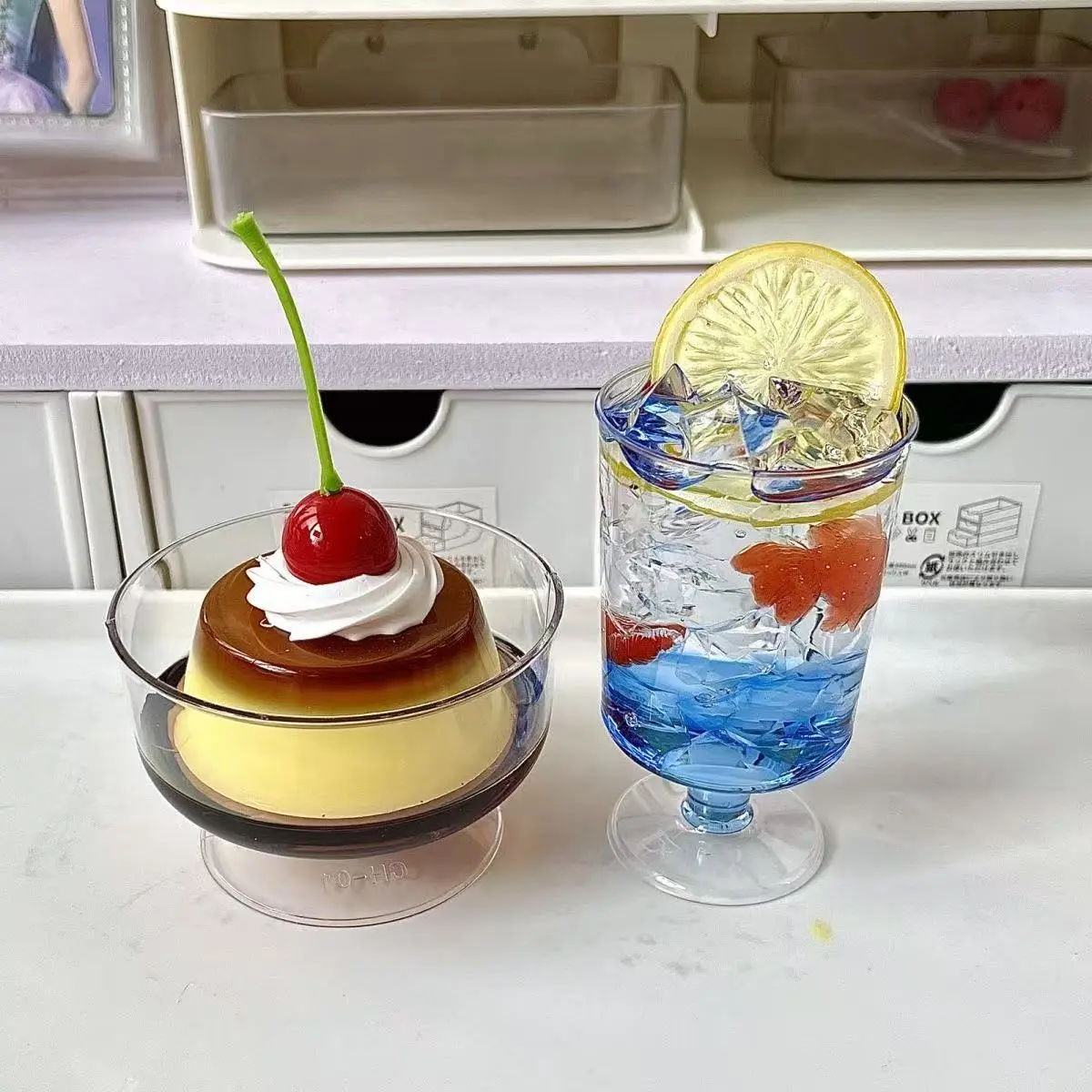 Goldfish Bubble Water Simulation Model Caramel Pudding 2D Photo Props Gumei Cute Drink Gift 2025 Summer New Product Ornaments