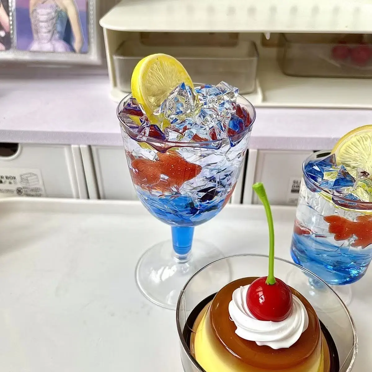 Goldfish Bubble Water Simulation Model Caramel Pudding 2D Photo Props Gumei Cute Drink Gift 2025 Summer New Product Ornaments