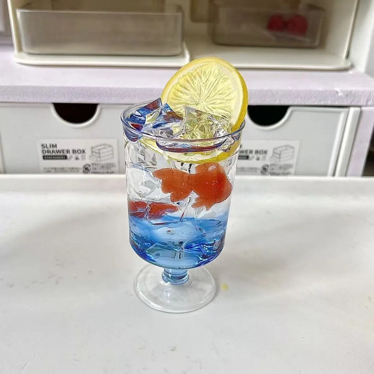 Goldfish Bubble Water Simulation Model Caramel Pudding 2D Photo Props Gumei Cute Drink Gift 2025 Summer New Product Ornaments