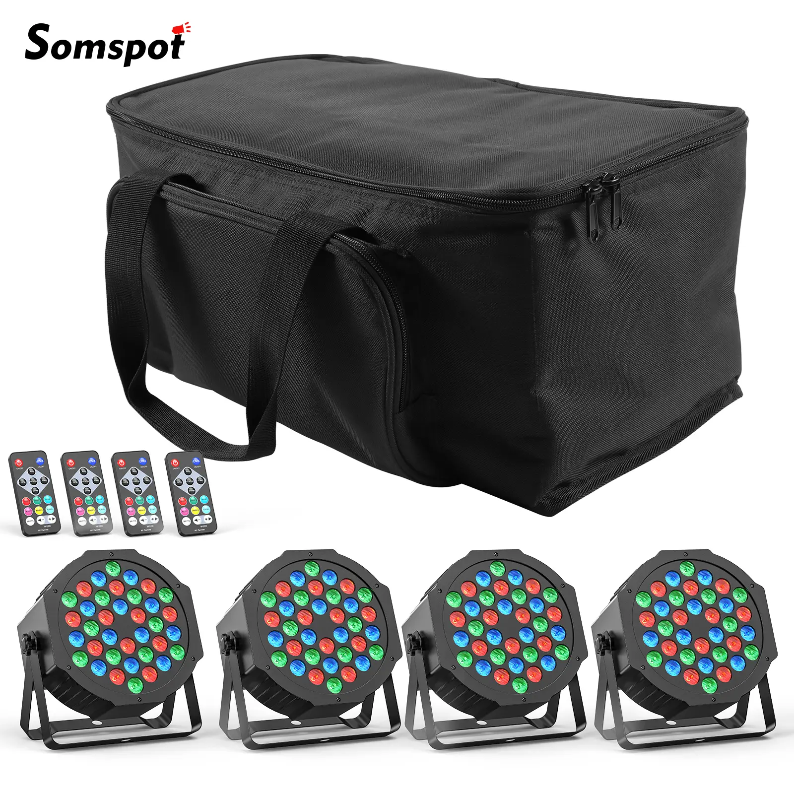 Somspot 4PCS Par Lights with Bag 36LEDs RGB Stage Par Light Remote Control DJ Party Lights for Disco Concert Wedding Theater