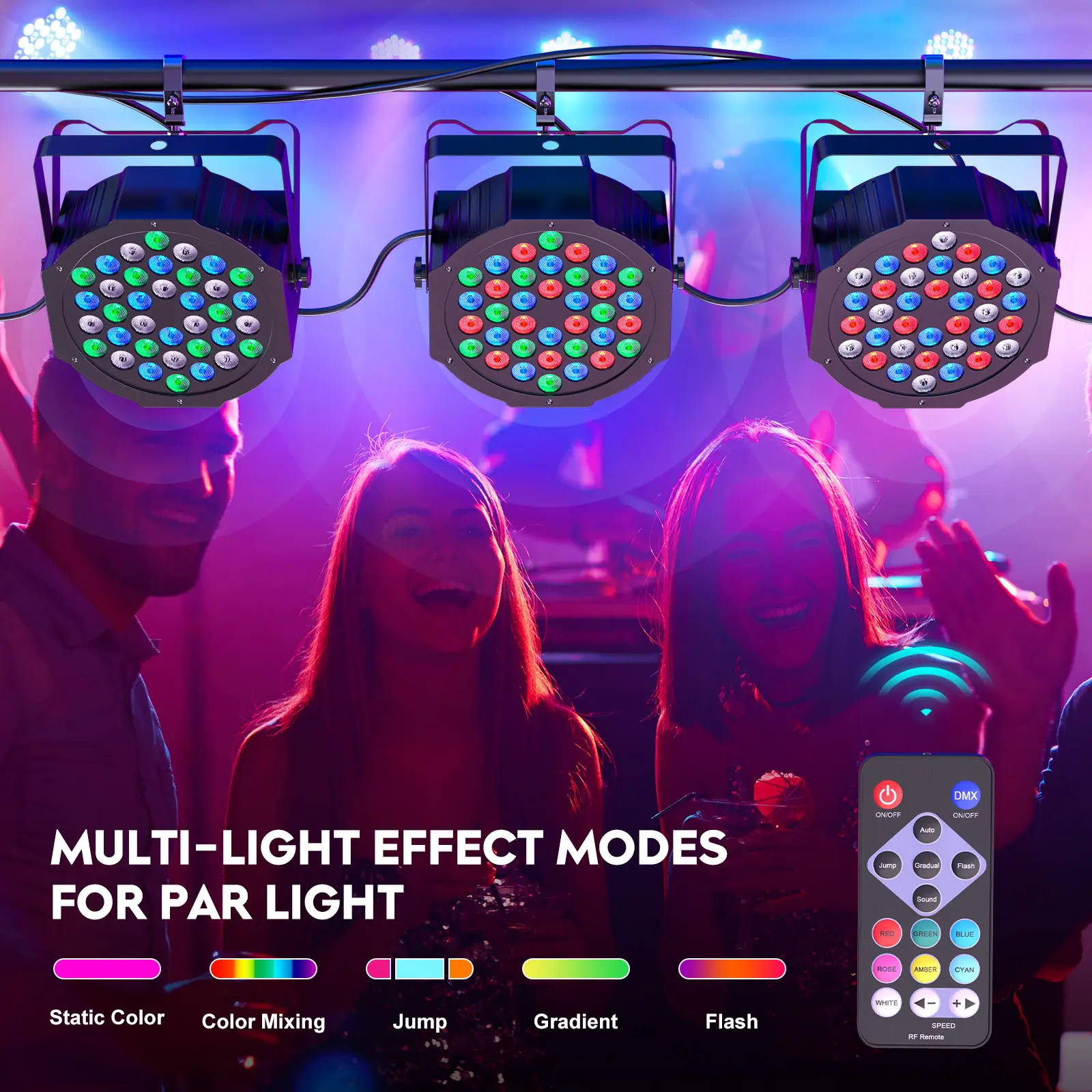 Somspot 4/8PCS 36LEDs RGB Par Lights Remote & DMX Control Stage Light Effect Projector for Church Wedding Party Club Music Live