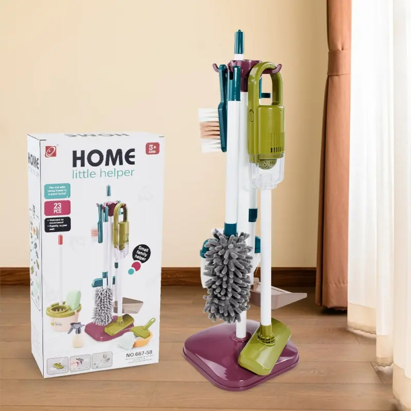 Children's Cleaning Tool Toys Pretend Play Cleaning Set and Sanitation Simulation Broom Vacuum Cleaner Tool Toy for Boys Girls