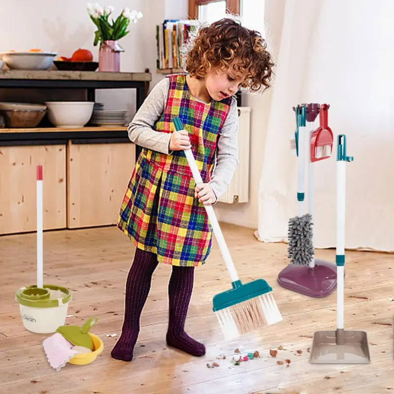 Children's Cleaning Tool Toys Pretend Play Cleaning Set and Sanitation Simulation Broom Vacuum Cleaner Tool Toy for Boys Girls