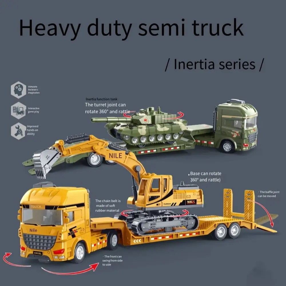 Engineering Construction Truck Toy Semi-Carrier Container Engineering Set Vehicle Excavator Transport Truck Inertial Car for Kid