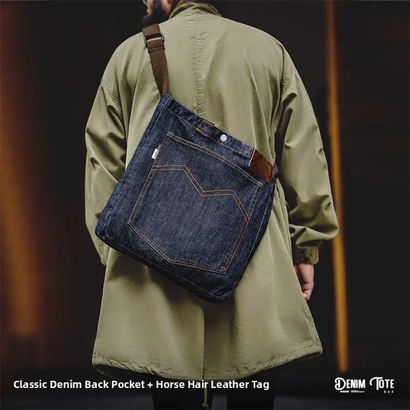 Madden Workwear American Retro Denim Single oulder Crossbody Bag Large Capaci Handheld Tablet Tote Bag for Men