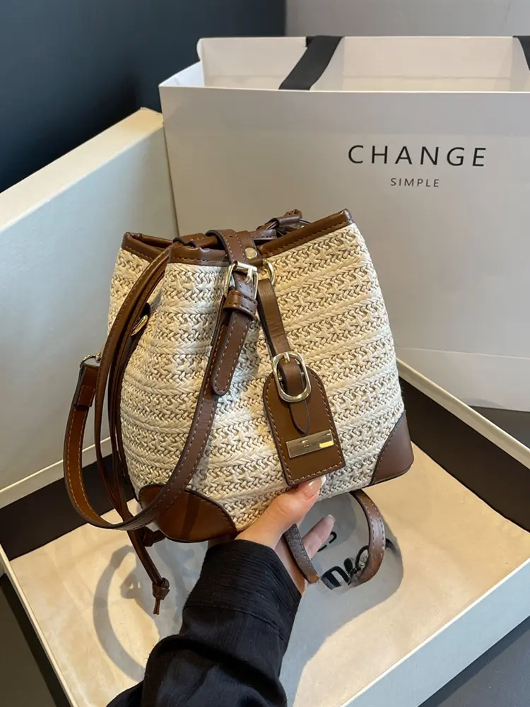 Faionable Color Blo Buet Bag Women's Crossbody Bag Single oulder Strap Woven Design Dstring Casual Handbag