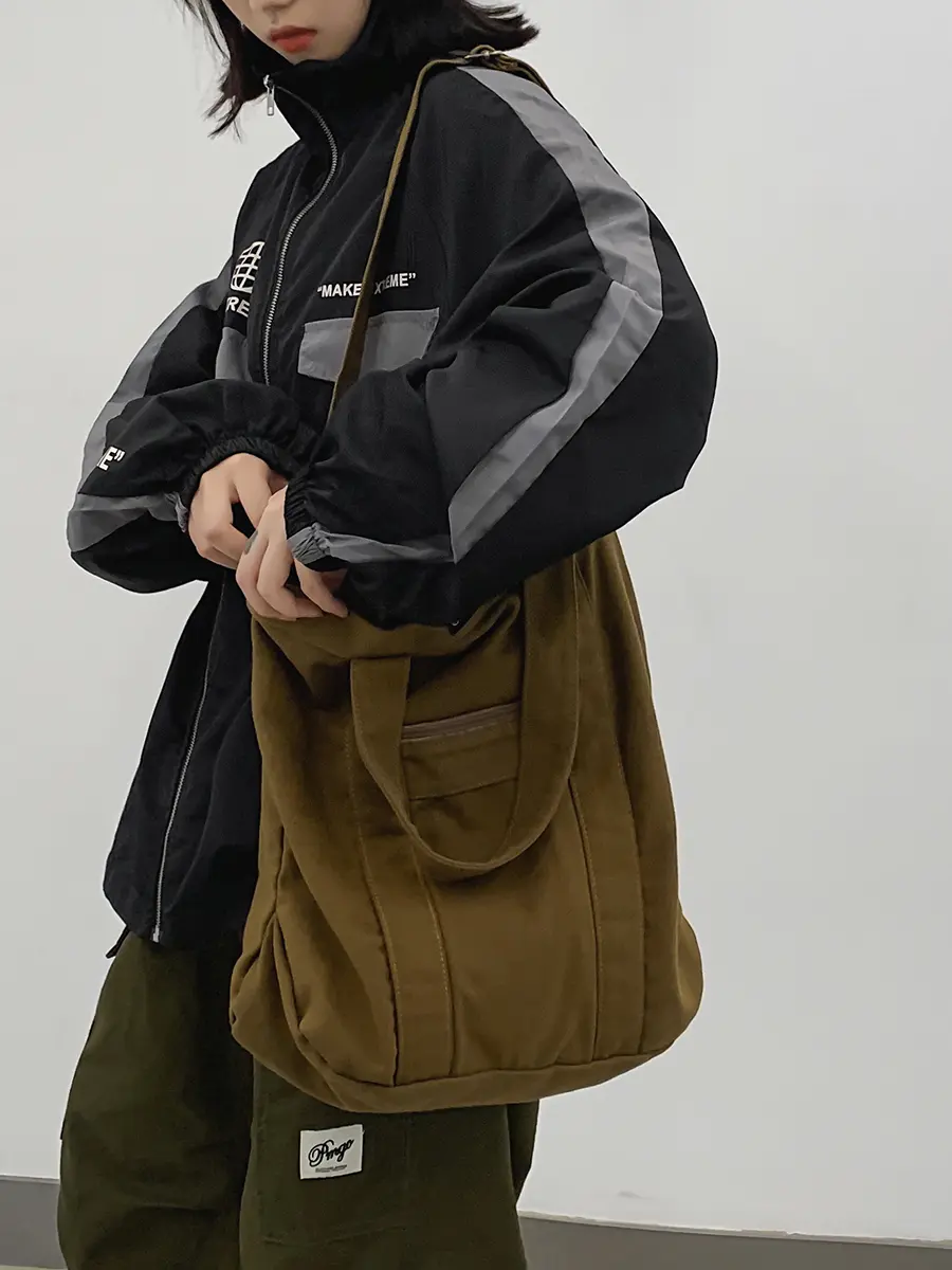 Large Capaci Canvas oulder Bag Men's Commuter Class Crossbody Bag Harajuku Sle Japanese Trend Soft Handle Zipper Closure