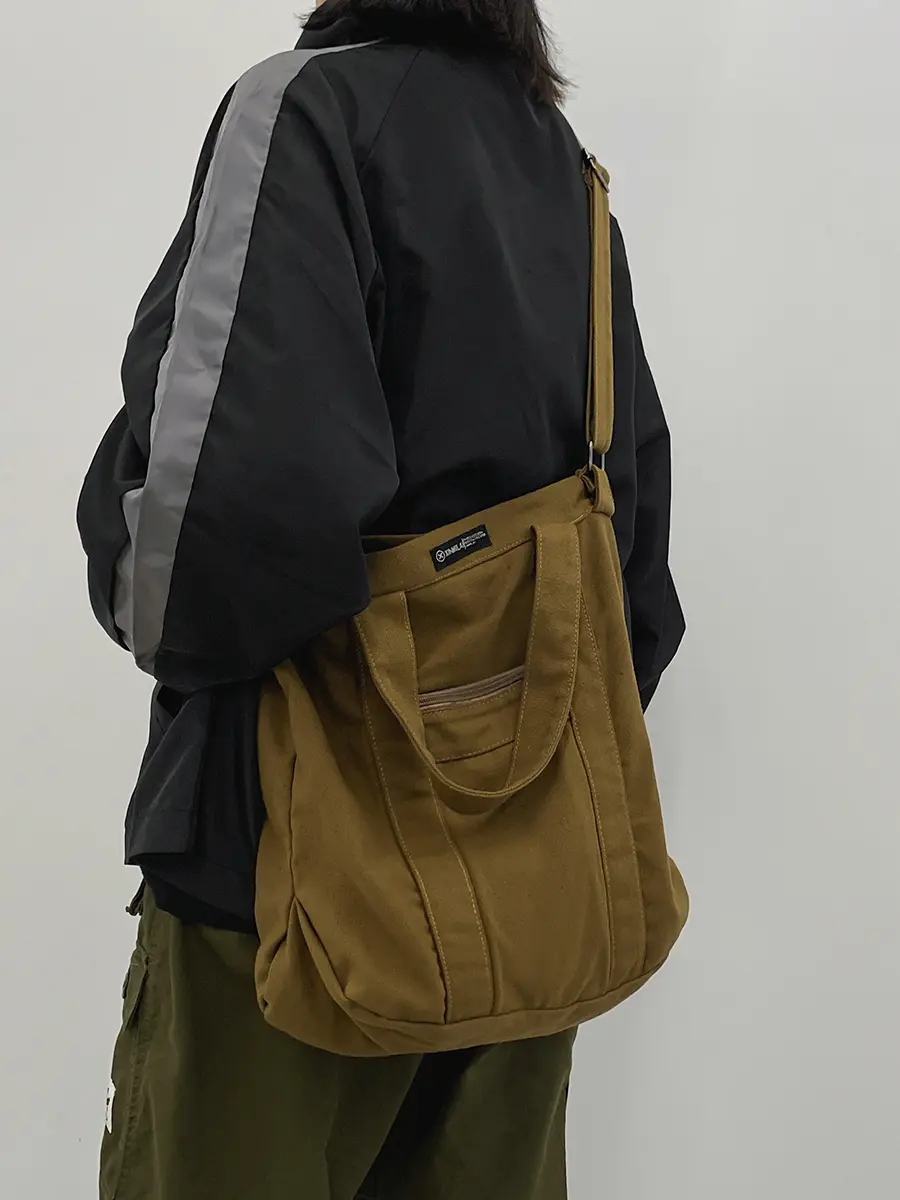 Large Capaci Canvas oulder Bag Men's Commuter Class Crossbody Bag Harajuku Sle Japanese Trend Soft Handle Zipper Closure