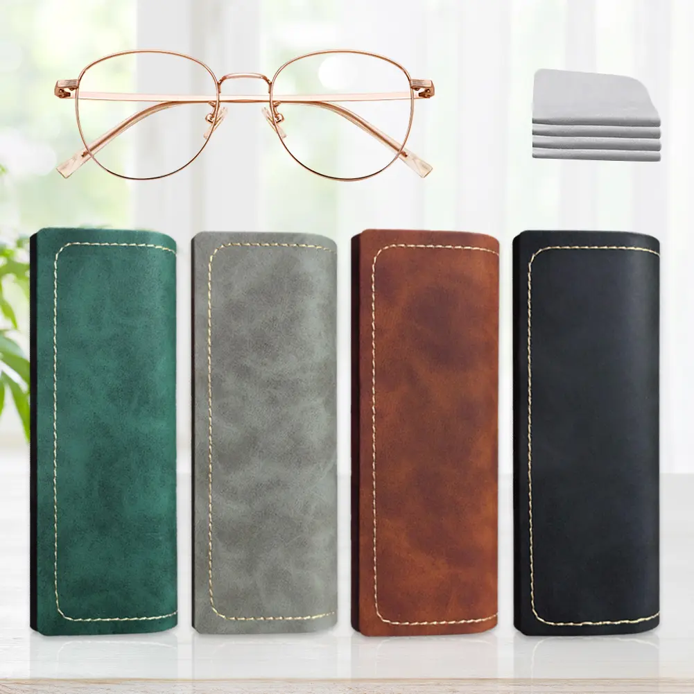 4Pcs Glasses Storage Box with Cleaning Cloth Eyeglasses Protective Box PU Leather Portable Sunglasses Case Eyewear Accessories
