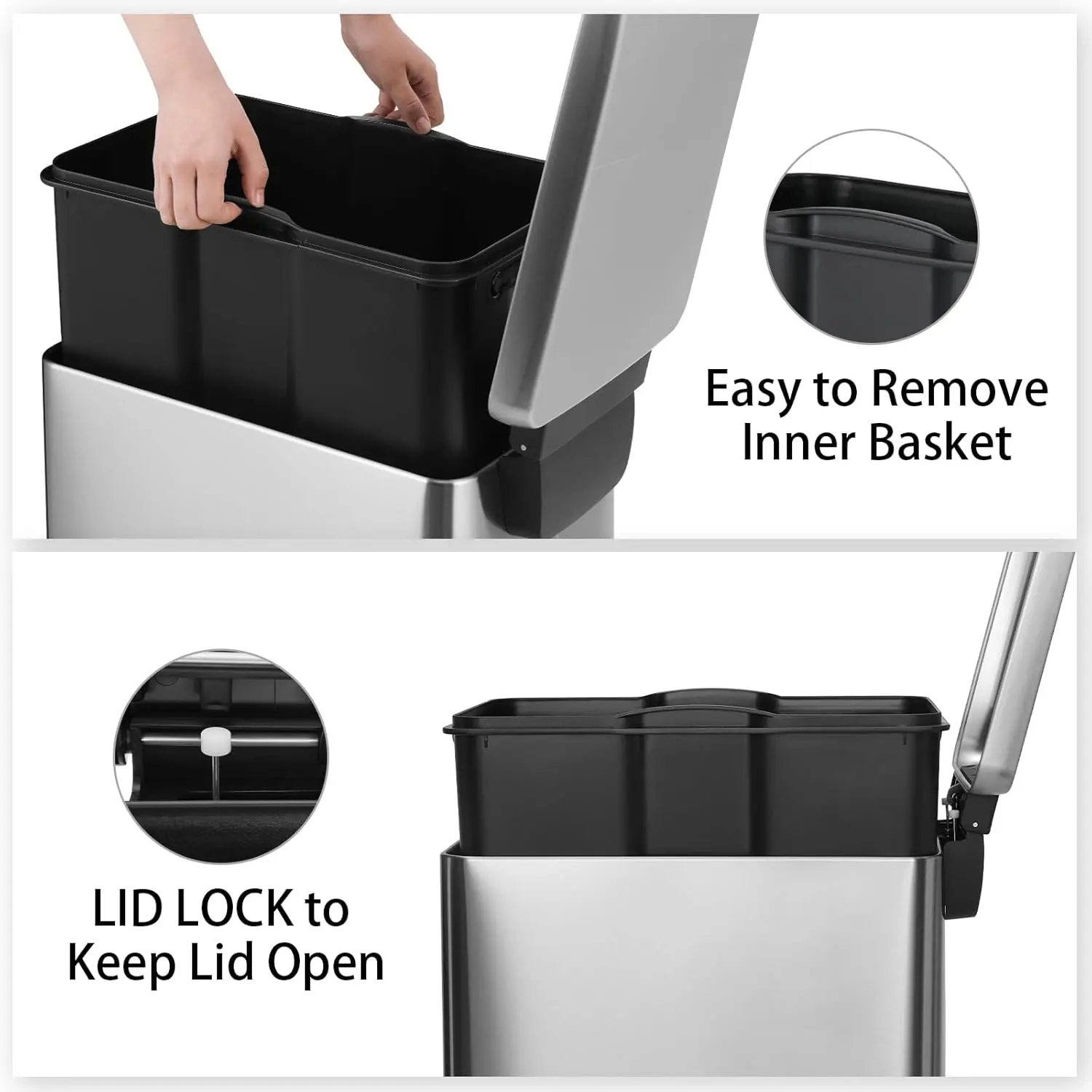 13.2 Gal Slim Kitchen Trash Can with Lid, 50L Stainless Steel Garbage Can,Large Kitchen Rubbish Can, Step Trash Bin w/Foot Pedal