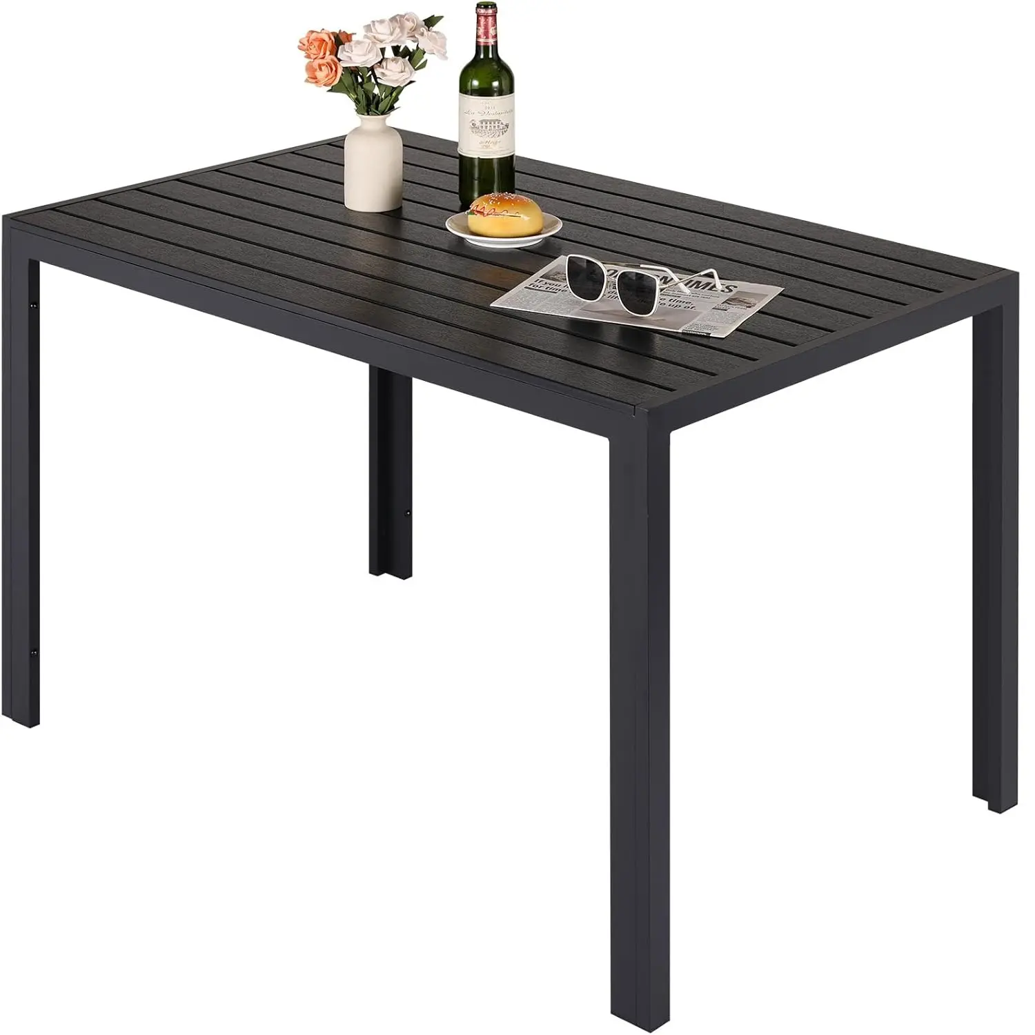 Garden Table Aluminum +Wood-plastic WPC,110 x 70 cm Dining Table, Bistro Balcony Patio Table,Heat and Weather Resistant,Non-slip