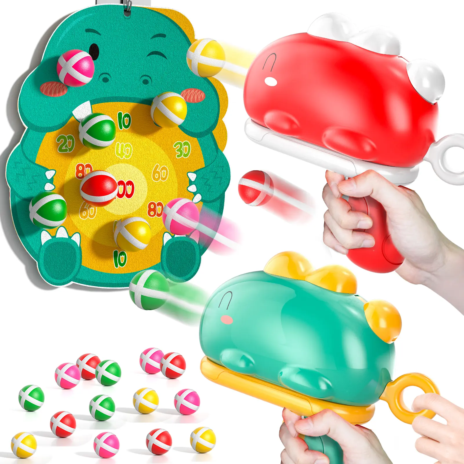Indoor Kids Toys Gifts Cartoon Dinosaur Sticky Ball Gun Toys Games Dart Board Toys For Kids Ages 3-8 Boys Girls Birthday Gifts