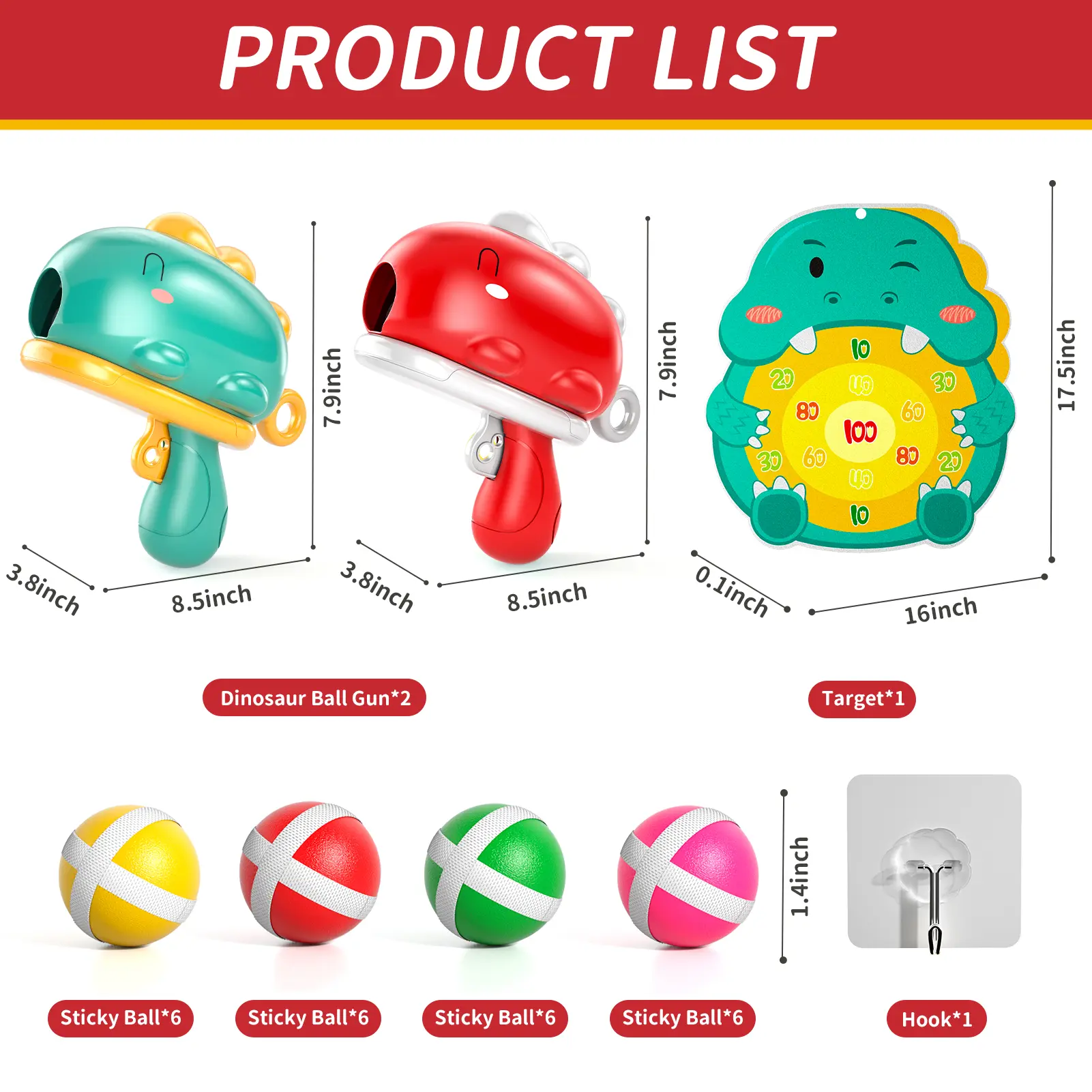 Indoor Kids Toys Gifts Cartoon Dinosaur Sticky Ball Gun Toys Games Dart Board Toys For Kids Ages 3-8 Boys Girls Birthday Gifts