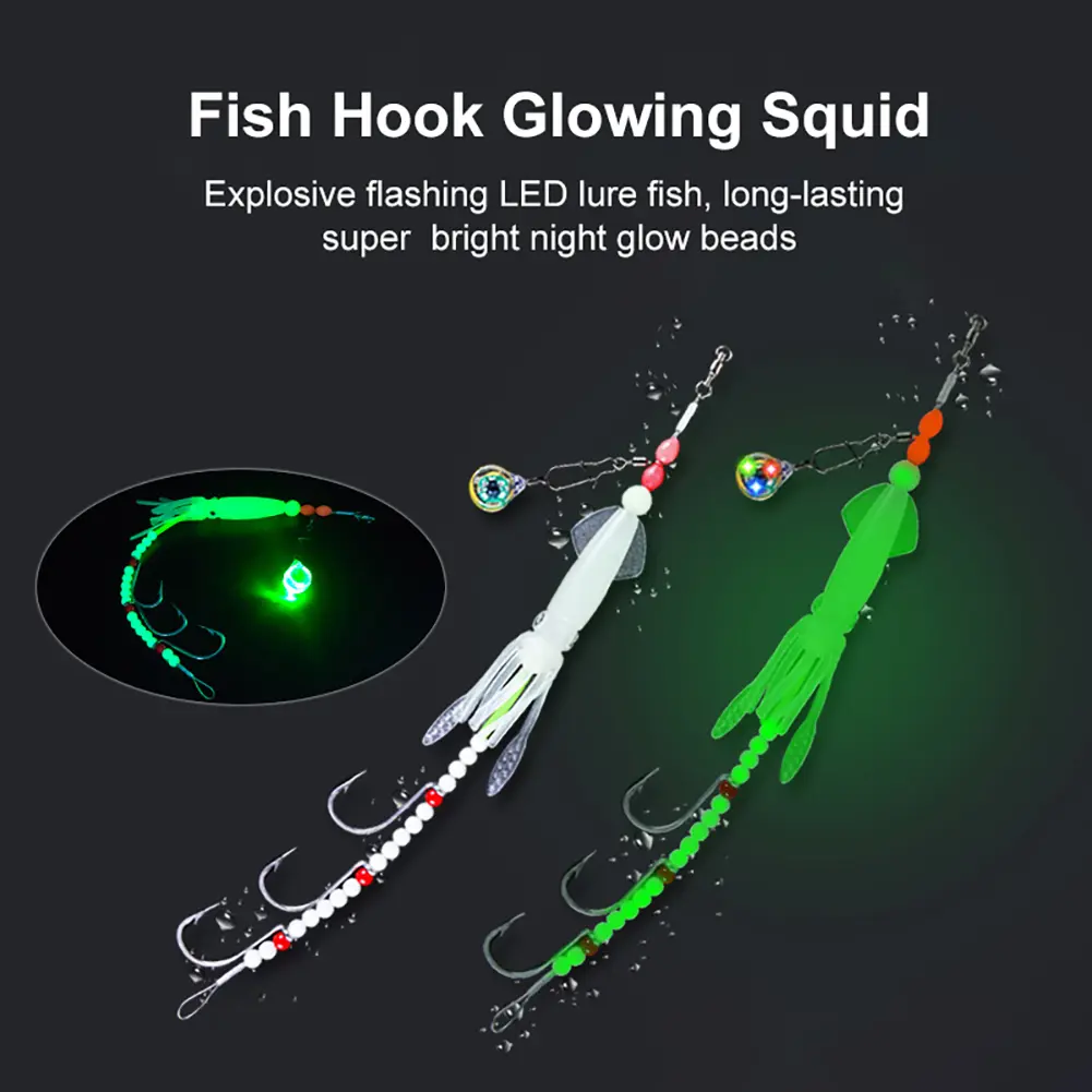 Octopus Squid Jig Fishing Lures with 3 Hooks Shrimp Lures Hook Luminous Luya Fishhook Bait Tackle Tool Night Fishing Accessories