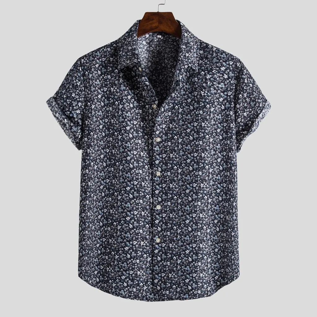 Men's Vintage Fashion Shirts Summer Casual Short Sleeve Little Floral Printing Lapel Neck Temperament Beach Holiday Wear