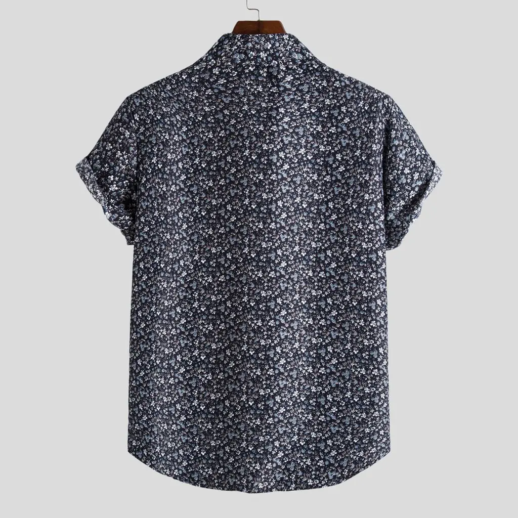 Men's Vintage Fashion Shirts Summer Casual Short Sleeve Little Floral Printing Lapel Neck Temperament Beach Holiday Wear