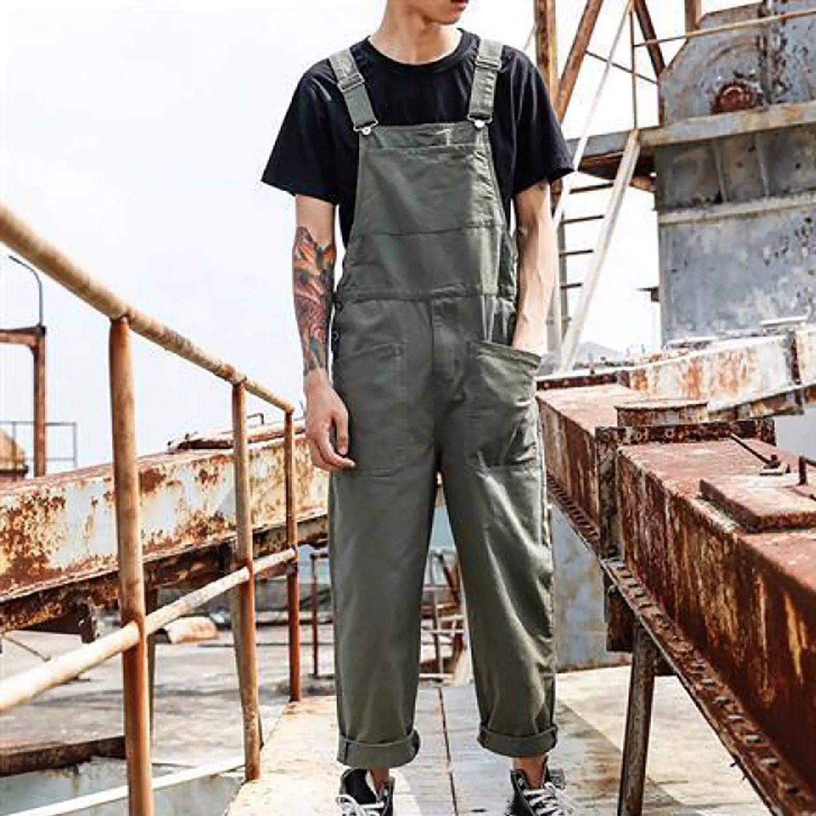 Cargo Pants for Men Men's Bib Overalls Fashion Relaxed Fit Casual Jumpsuit Cotton Lightweight Overalls With Pockets