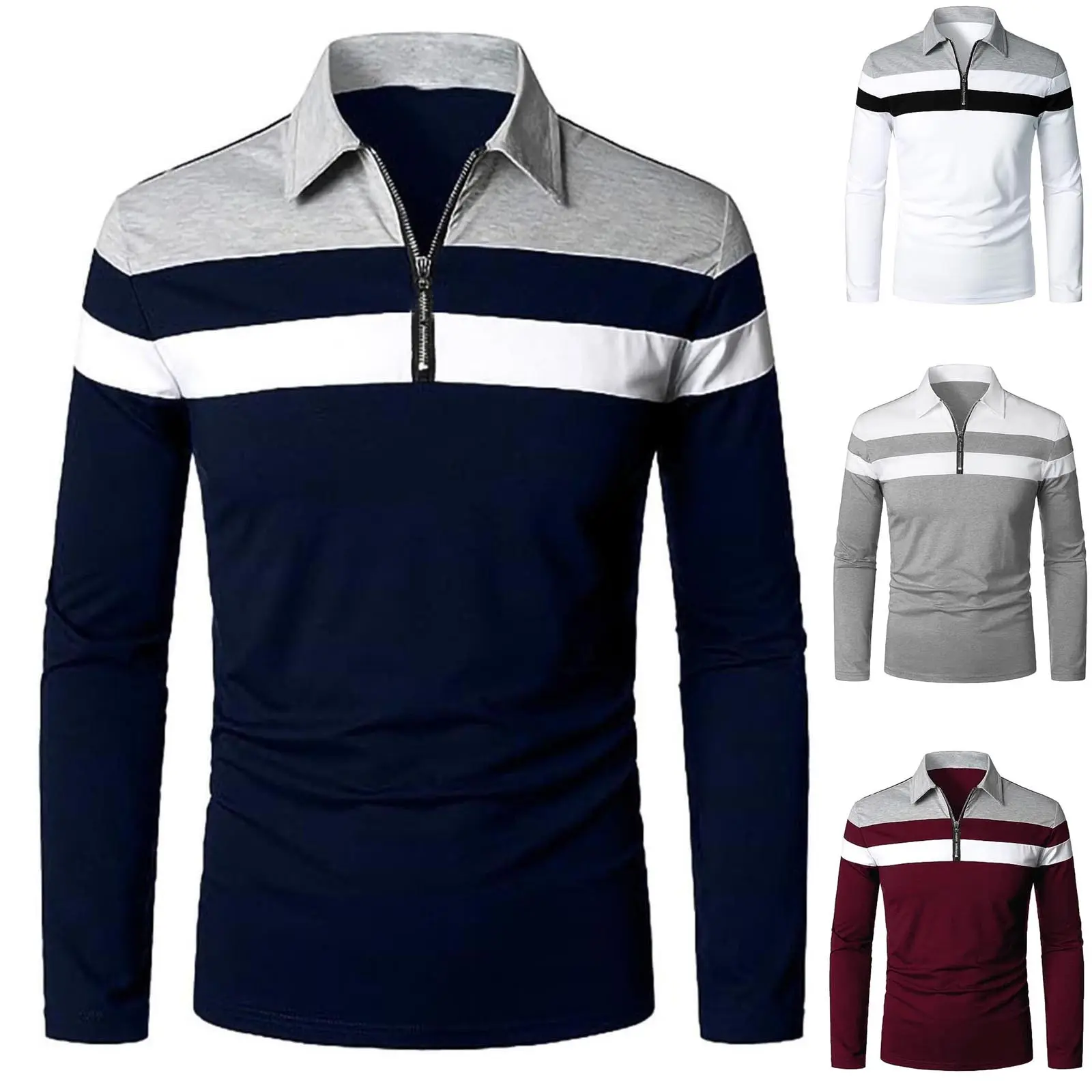 Color Block Shirt For Men Spring And Autumn Fashion Striped Color Matching Lapel Neck Long Sleeved Comfty Shirts for Work Wear