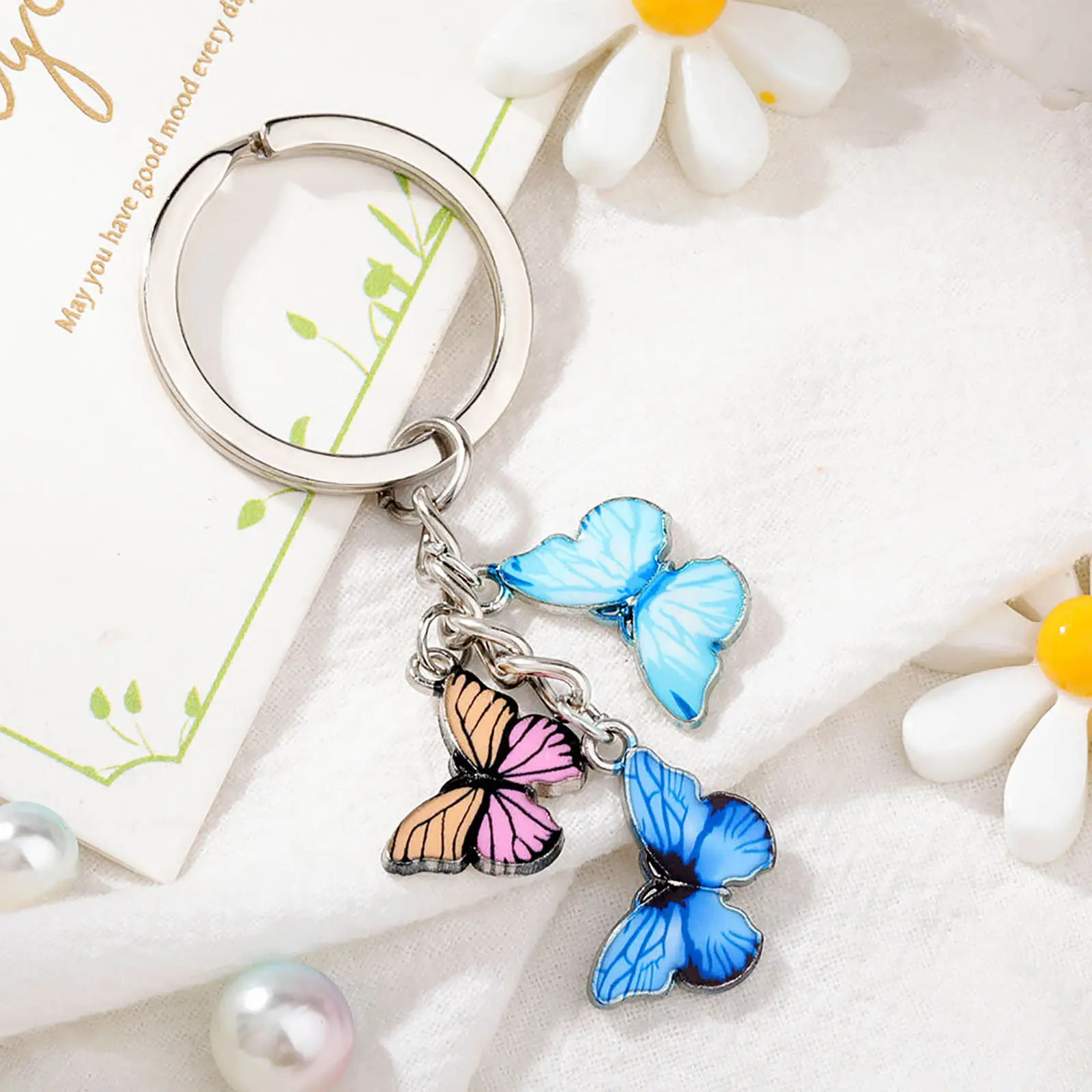 Keychain For Women Pendant Dripping Bag Colorful Butterfly Creative Keyring Female Fashion Pendant Defensive Spray Keychains