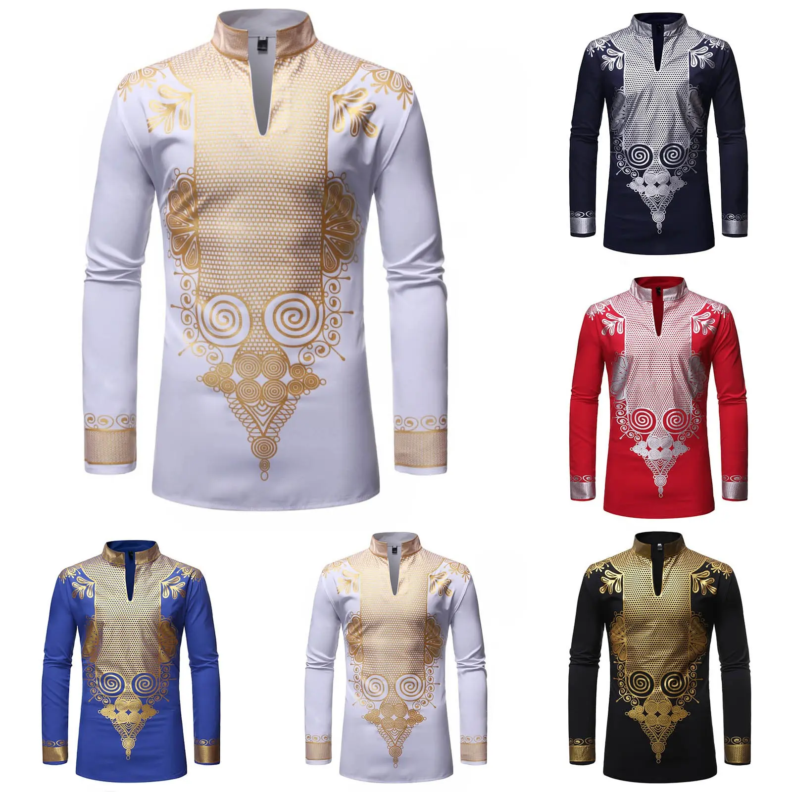 Dragon for Men Mens Stand Pullover Shirt Mens African Turkish Chieftain Print Robe Shirt Simple Long Sleeve Shirt Men