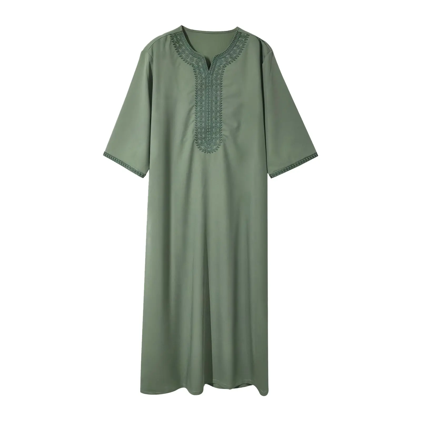 Large T Shirts for Men Male Middle Muslim Ethnic Clothing Loose Embroidered Pocket Casual Robes Top