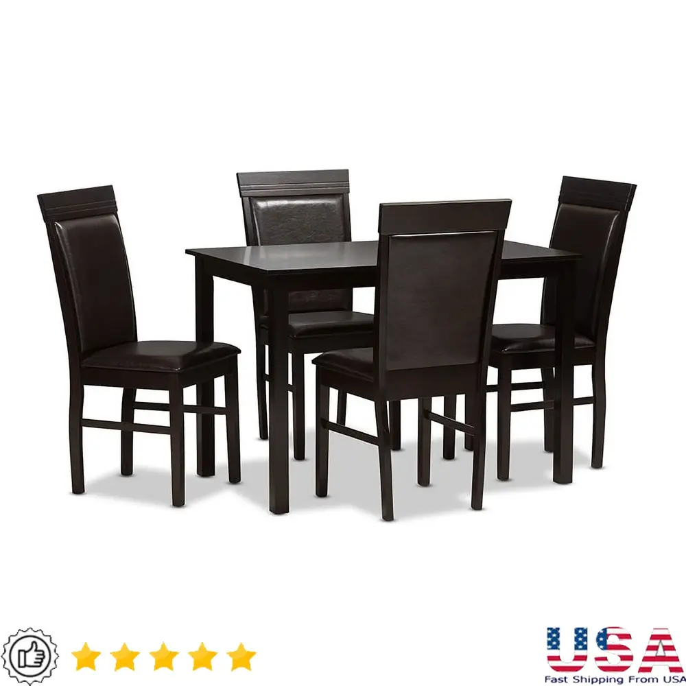 Modern 5-Piece Dining Set with Faux Leather Upholstered Chairs and MDF Table Rubberwood Construction Indoor Use