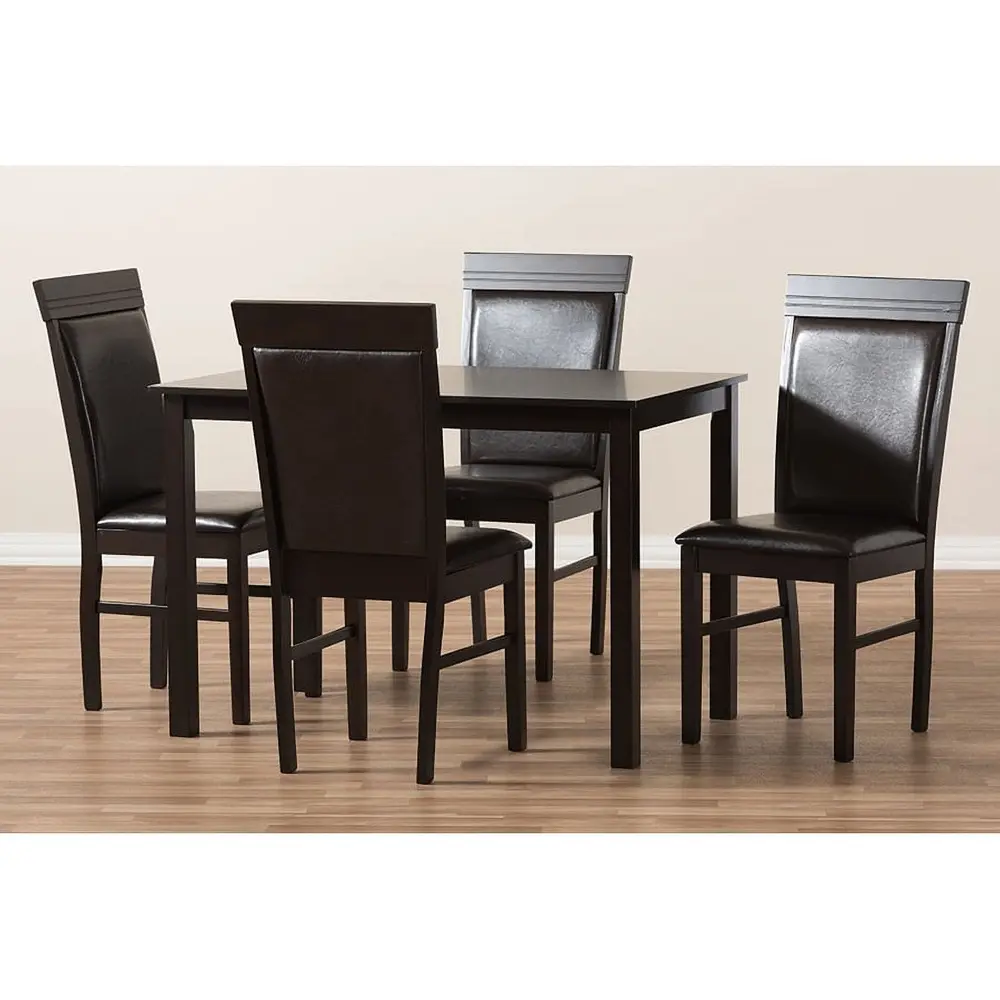 Modern 5-Piece Dining Set with Faux Leather Upholstered Chairs and MDF Table Rubberwood Construction Indoor Use