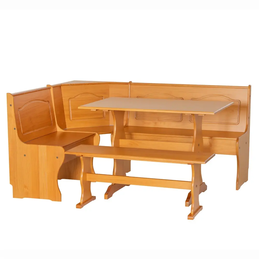 3-Piece Farmhouse Indoor Corner Dining Nook with Storage Solid Pine Table and Benches Cozy Kitchen Spaces
