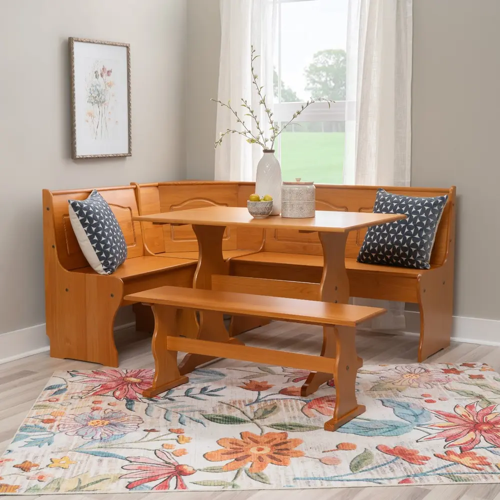 3-Piece Farmhouse Indoor Corner Dining Nook with Storage Solid Pine Table and Benches Cozy Kitchen Spaces
