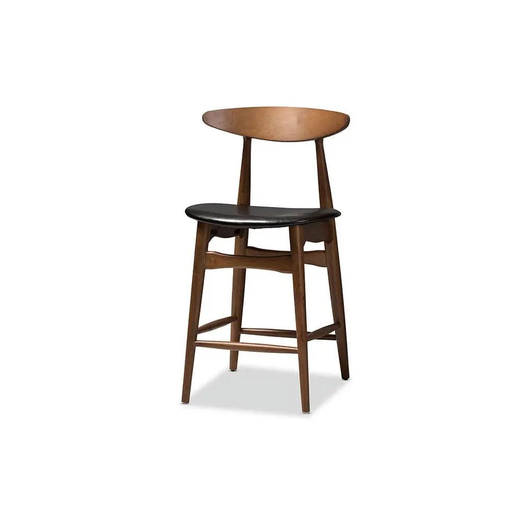 Mid-Century Modern 5-Piece Pub Set Black Faux-Leather Upholstered Rubberwood Dining Table and Stools Indoor Assembly Required