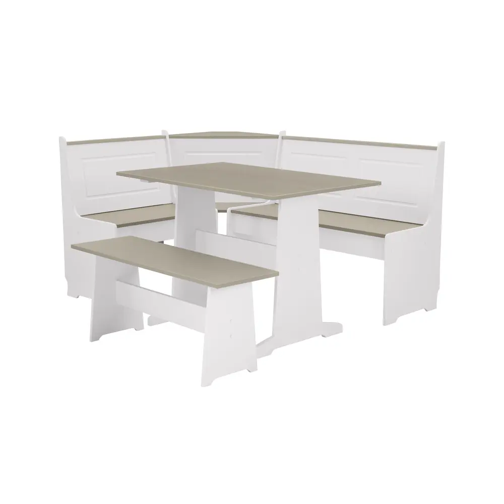 3-Piece Corner Dining Set with Storage Bench L-Shaped Table 5 People Solid Pine MDF Frame Modern Home Kitchen