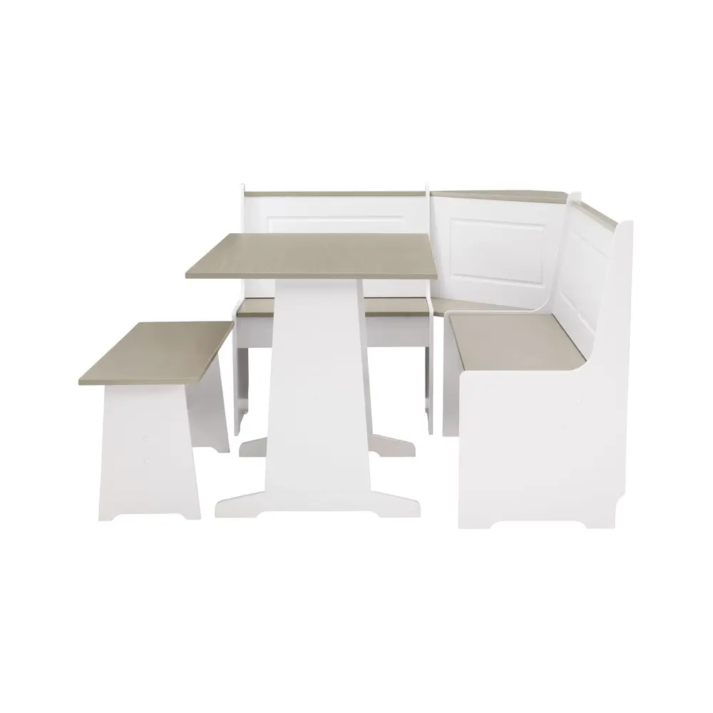 3-Piece Corner Dining Set with Storage Bench L-Shaped Table 5 People Solid Pine MDF Frame Modern Home Kitchen