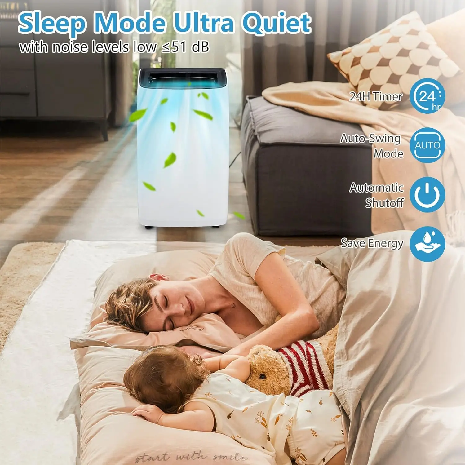 14000 BTU Portable Air Conditioners Standing AC Unit Sleep Mode 42db 24H Timer Cooling up to 750 Sq Ft with Window Kit