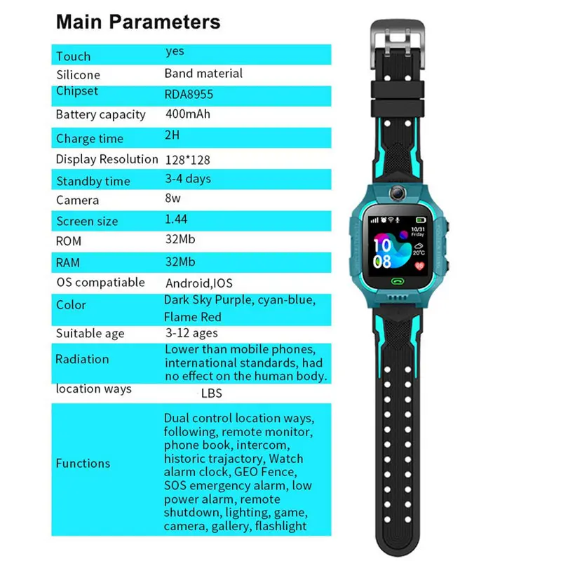Z6 Kids Smart Watch Sim Card Call Phone Smartwatch Waterproof Camera 1.44-inch Touch-screen Alarm Clock