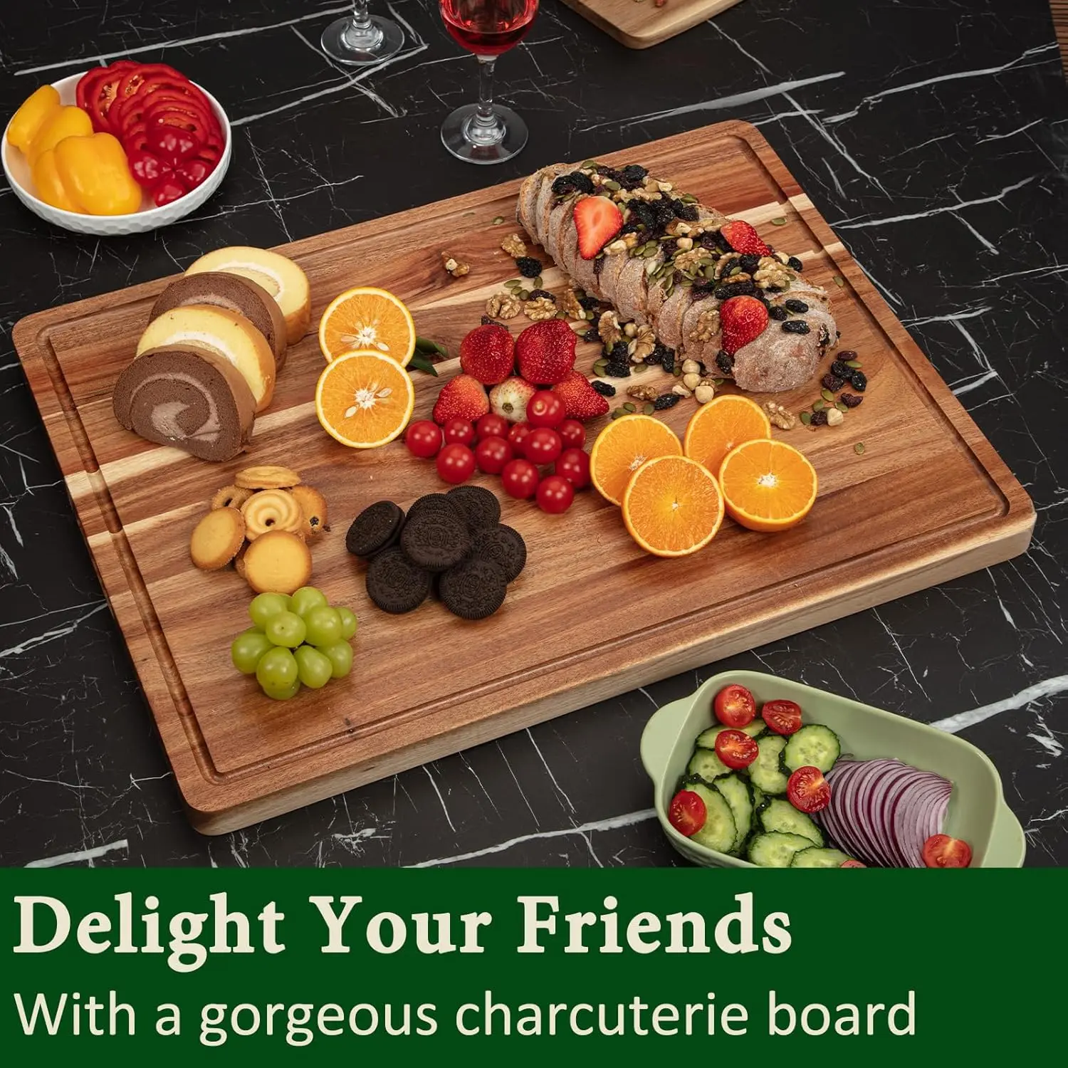 Extra Large Acacia Wood Cutting Board Thick Butcher Block Chopping Board with Side Handles for Meat Vegetables Fruit