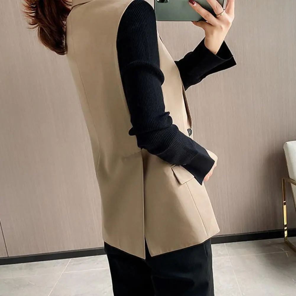 Women Sleeveless Korean Lapel Suit Vest Temperament Sleeveless Suit Jacket Female Casual Long Vest Suit Short Blazer