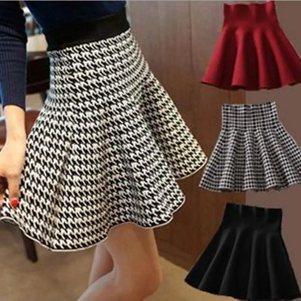 Houndstooth Korean Pleated Skirt Elegant High Waist Zipper High Waist A Line Mini Skirt Autumn Winter Trendy Short Skater Skirt