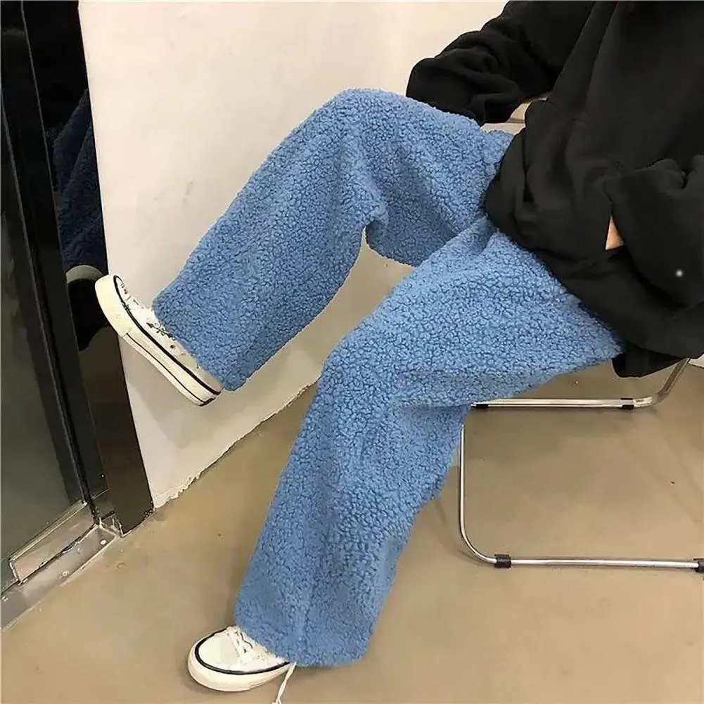 Plush Women Pants Thickened Imitation Cashmere Elastic Waist Women Trousers Straight Ankle Tied Pants Winter Warm Casual Pants