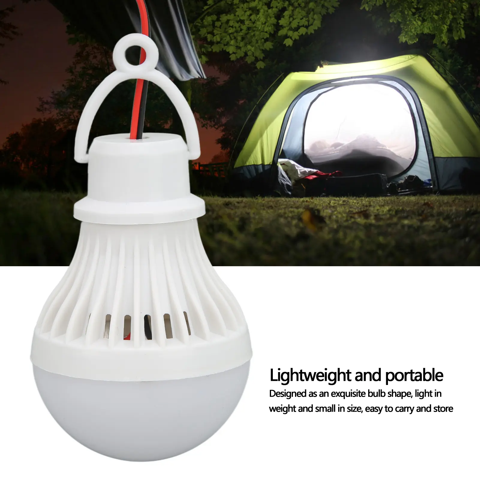 LED Camping Tent Lantern Plastic Outdoor Emergency Light Bulb with Hook for Hiking Fishing 12V 5W Outdoor Emergency Light Bulb