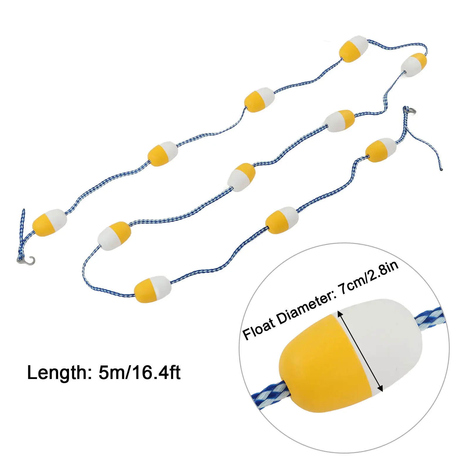 16.4ft Float Lane Line 7cm Float Diameter PVC Reuse Swimming Pool Safety Divider Rope for Indoor Swimming Pool